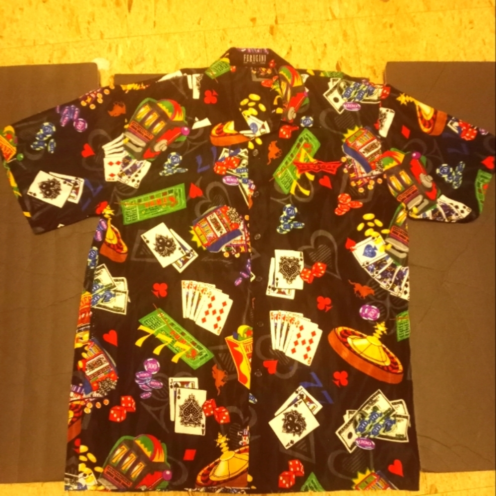 Mens Ferugini button front Casino shirt size Large